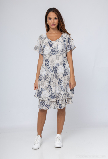 Wholesaler Catherine Style - Lined Tropical Print Cotton Skater Dress