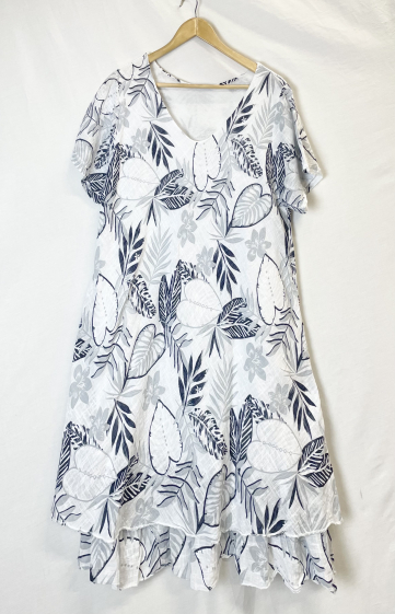Wholesaler Catherine Style - Lined Tropical Print Cotton Skater Dress