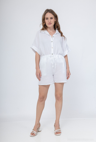 Großhändler Catherine Style - Elastische Shorts mit dekorativer Spitze und Tasche aus Baumwollgaze