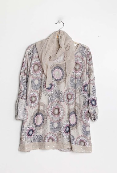 Großhändler C'Belle - Printed blouse with scarf