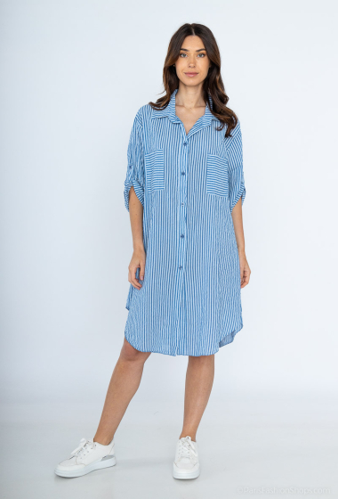 Wholesaler C'Belle - Striped printed shirt with a collar and two front pockets