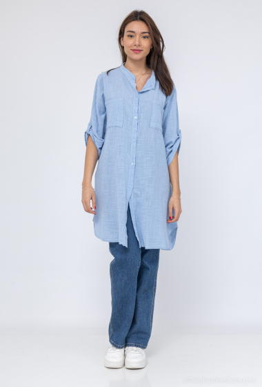 Wholesaler C'Belle - Long plain shirt with 2 front pockets