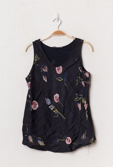 Wholesaler C'Belle - Floral sleeveless top in linen and cotton