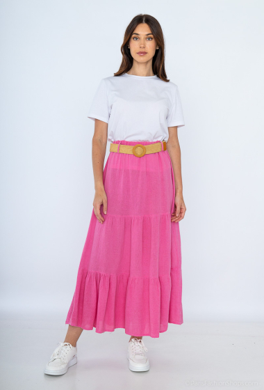 Wholesaler C'Belle - Plain skirt with linen blend belt