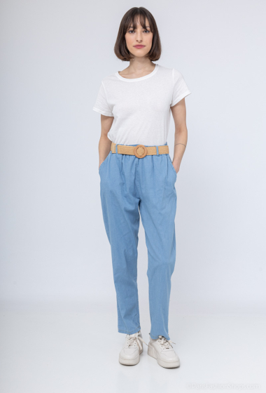 Wholesaler C'Belle - Printed denim pants with a belt