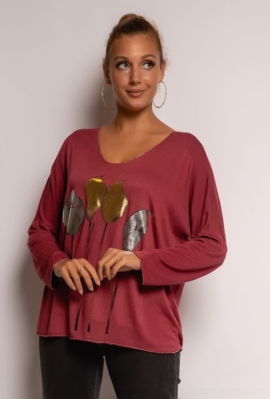 Großhändler C'Belle - Sweater with metallized flower print