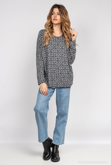 Großhändler C'Belle - Geometric pattern knit sweater