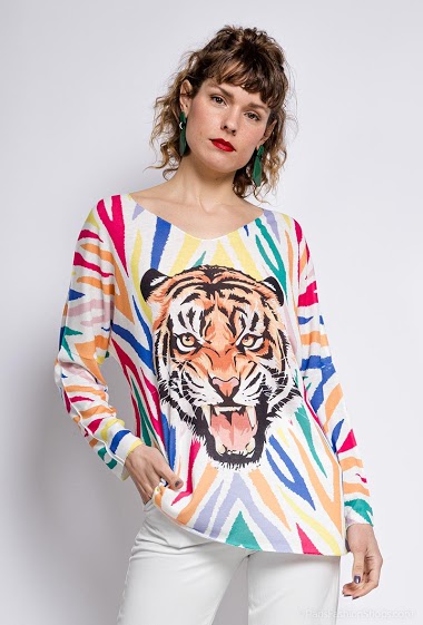 Wholesaler C'Belle - Fine sweater with tiger print