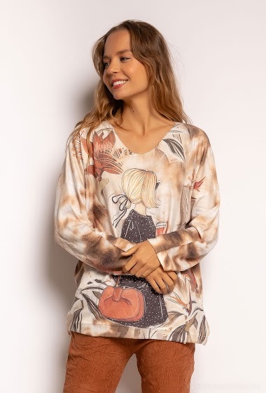 Großhändler C'Belle - Printed sweater with strass