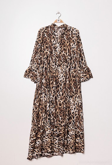 Wholesaler C'Belle - Long leopard print buttoned dress