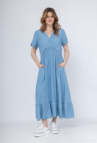 Großhändler C'Belle - Langes Kleid mit Denim-Print