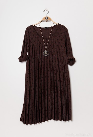 Wholesaler C'Belle - Pleated knit dress with polka dots