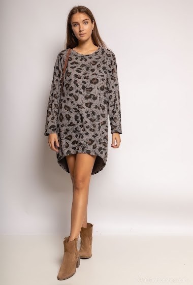 Grossiste C'Belle - Robe pull à imprimé léopard