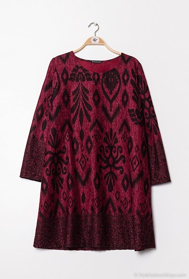 Großhändler C'Belle - Gestricktes Pulloverkleid mit abstraktem Muster