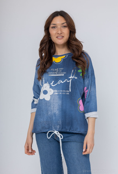 Großhändler C'Belle - Sweatshirt mit floralem Jeans-Print