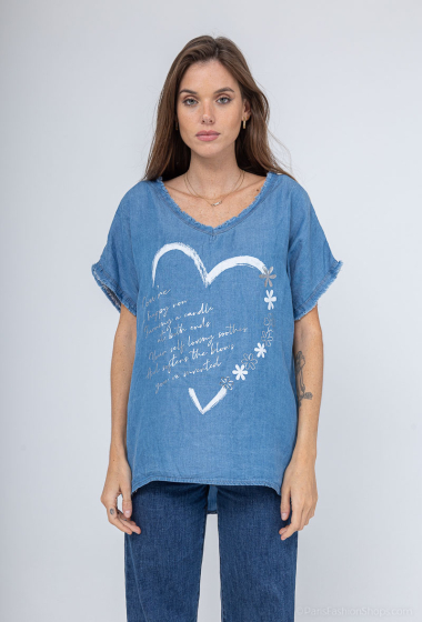 Großhändler C'Belle - T-Shirt mit Jeans-Print und Herz