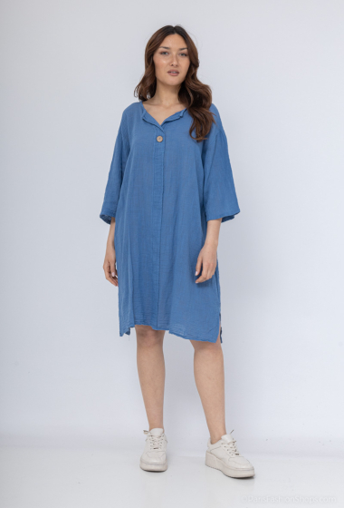 Wholesaler C'Belle - Plain cotton and linen tunic with one button at the front