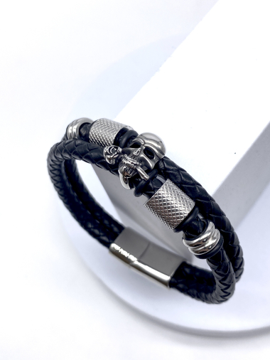 Wholesaler Cecile II - Skull leather bracelet