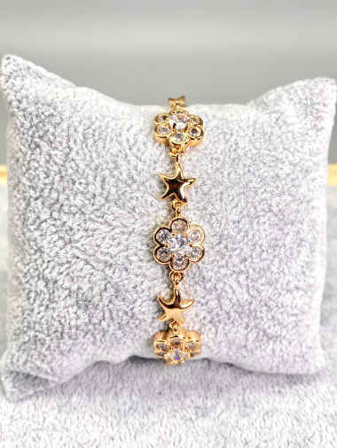 Wholesaler Cecile II - Golden copper bracelet with rhinestones