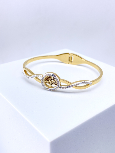 Wholesaler Cecile II - White heart bangle bracelet with rhinestones