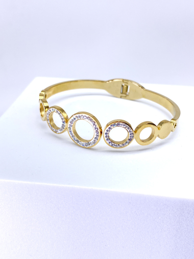 Wholesaler Cecile II - Circle stainless steel bangle bracelet with rhinestones