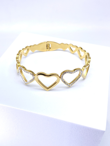 Grossiste Cecile II - Bracelet jonc en acier inoxydable coeur avec strass