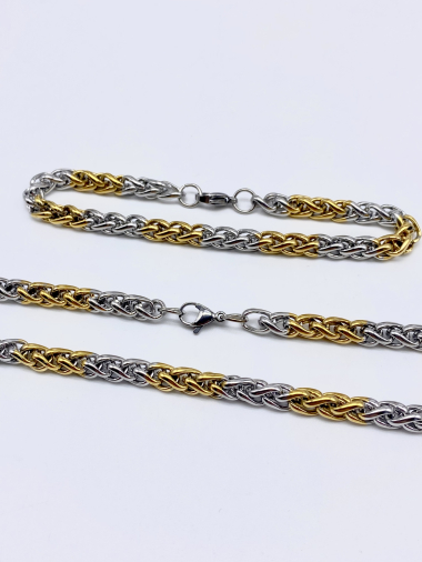 Grossiste Cecile II - Collier + bracelet chaîne en acier.