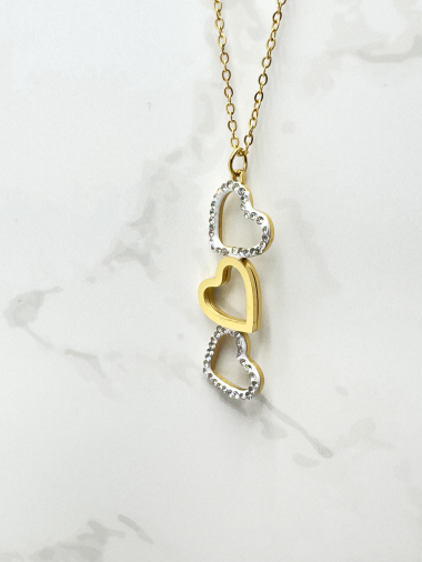 Wholesaler Cecile II - Stainless steel necklace with heart and rhinestones