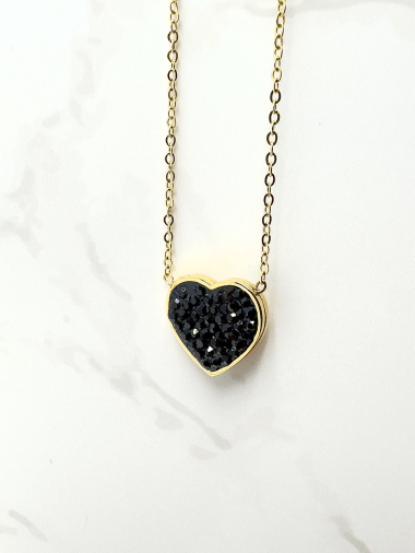 Wholesaler Cecile II - Stainless steel necklace with heart and rhinestones