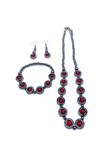 Wholesaler Cecile II - Hematite jewelry set with natural stone.