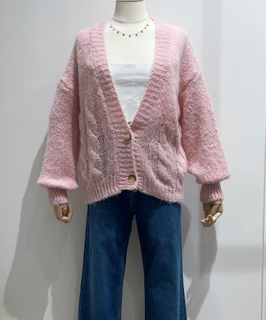 Wholesaler Céliris - Cable-knit wool cardigan with puffed sleeves