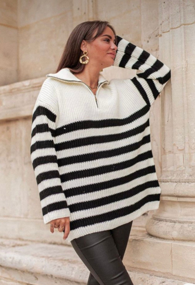 Wholesaler Céliris - Striped high neck sweater with zip