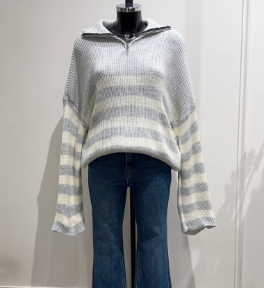 Wholesaler Céliris - Striped high neck sweater with zip