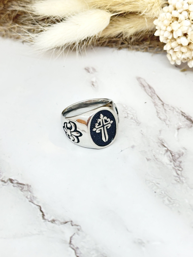 Großhändler Ceramik - Edelstahlring Blauer Ring mit Tigermuster