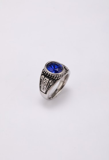 Grossiste Ceramik - Bague acier inoxydable Chevalière pierre bleu