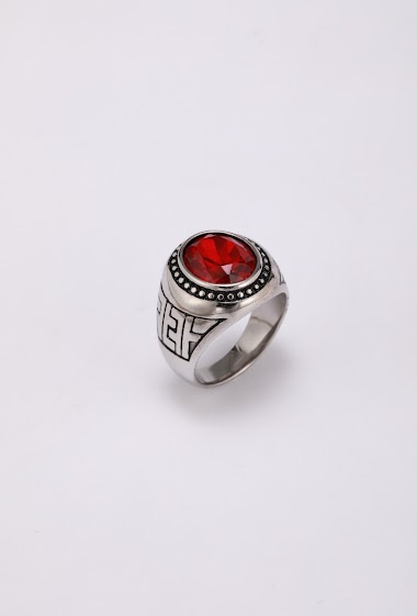 Mayorista Ceramik - Stainless Steel Ring for Men with Red Stone