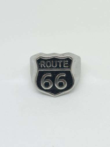 Mayorista Ceramik - Anillo de sello de acero Route 66 (lote de 6 piezas)