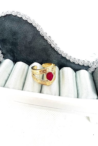 Mayorista Ceramik - Adjustable size stainless steel ring with coloured stone