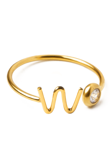 Wholesaler Ceramik - Women's Initial Ring with Alphabet Letter in Stainless Steel Zircon Stone Set Letter A-Z