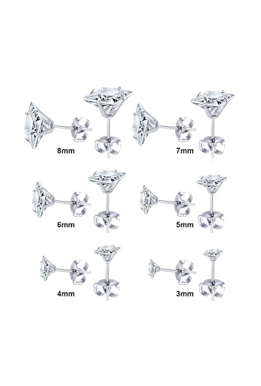 Grossiste Ceramik - Boucle d’oreille acier diamant rond diametre 4mm-8mm couleur argente ou or