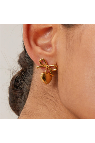 Grossiste Ceramik - Boucles d'oreilles en Acier Inoxydable coeur nœud