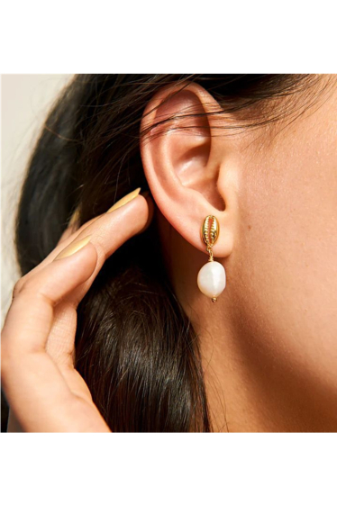 Grossiste Ceramik - Boucles d'oreilles en Acier Inoxydable coquillage perle