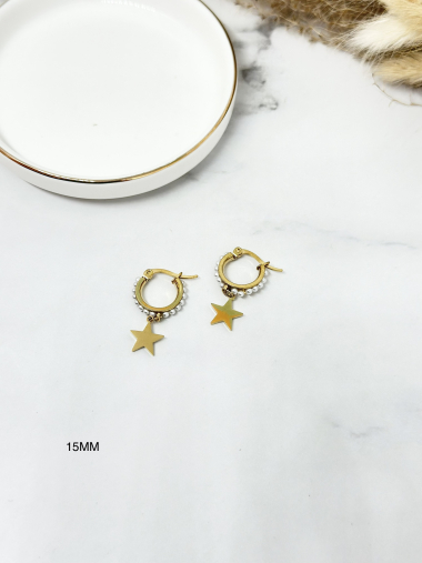 Grossiste Ceramik - Boucles d'oreilles en Acier Inoxydable perle étoile