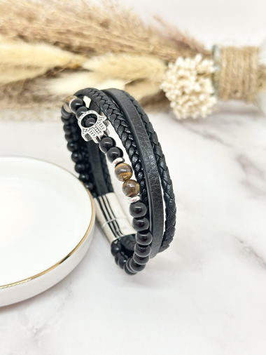Großhändler Ceramik - Armband aus Leder und Edelstahl für Männer oder Frauen