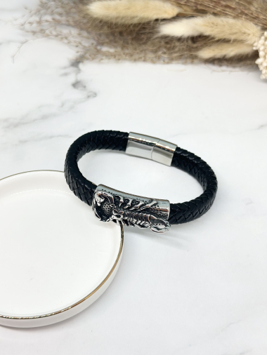 Grossiste Ceramik - Bracelet en Cuir et Acier Inoxydable motif scorpion