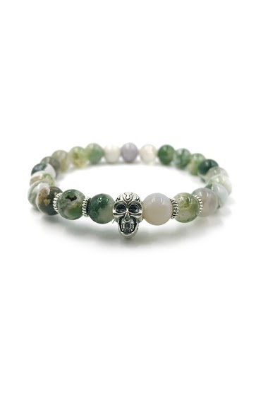 Wholesaler Ceramik - Natural stone bracelet with skull,size 8 mm emerald