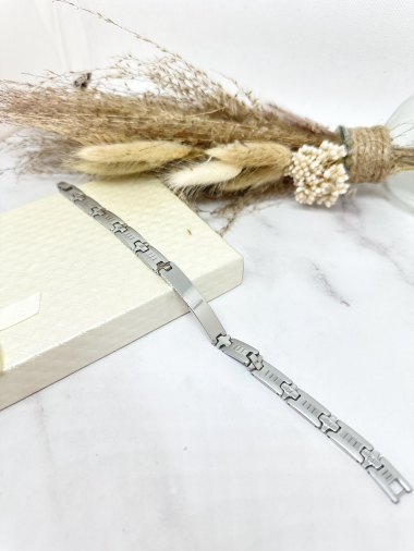 Grossiste Ceramik - Bracelet gourmette en acier inoxydable avec plaque gravure personnalisé