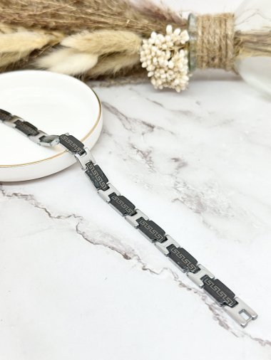 Grossiste Ceramik - Bracelet gourmette en acier inoxydable noir et argenté