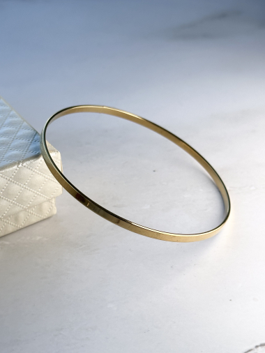 Grossiste Ceramik - Bracelet jonc fin en acier inoxydable semainier lisse doré 3mm largeur