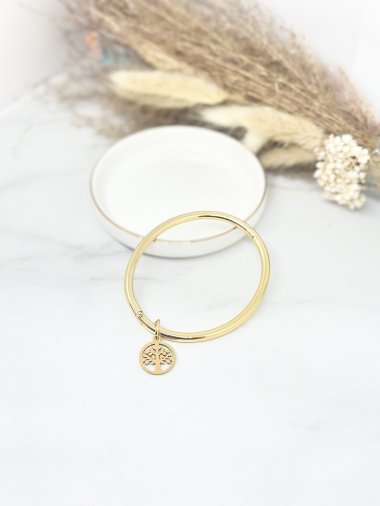Wholesaler Ceramik - Openable round bangle bracelet in stainless steel with clover tree charm